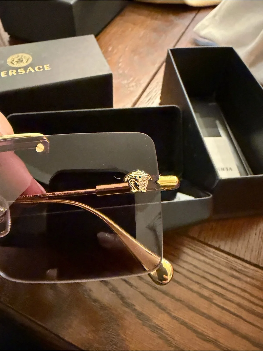 Versace Gold Frame Sunglasses with Purple Gradient Lenses